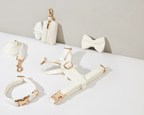 Elfenbein Cord Hochzeit Hundegeschirr und Leine Halsband Set, weiches Luxus Geschirr Fliege Halsband Set