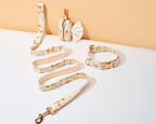 Rosa Welpen Halsband Set, verstellbares Hundegeschirr & Leine, Blumendesign, Haustier Accessoires