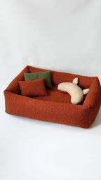 Haustierbett aus Terrakotta-Bouclé, weiches orangefarbenes Hundebett, kuscheliges Teddy-Hundebett für kleine und große Hunde