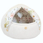 Katzenhöhlenbett mit Knöpfen, waschbares Haustierbett aus Polyester und Kunstfell, 55 cm Höhe, für Katzen und kleine Hunde