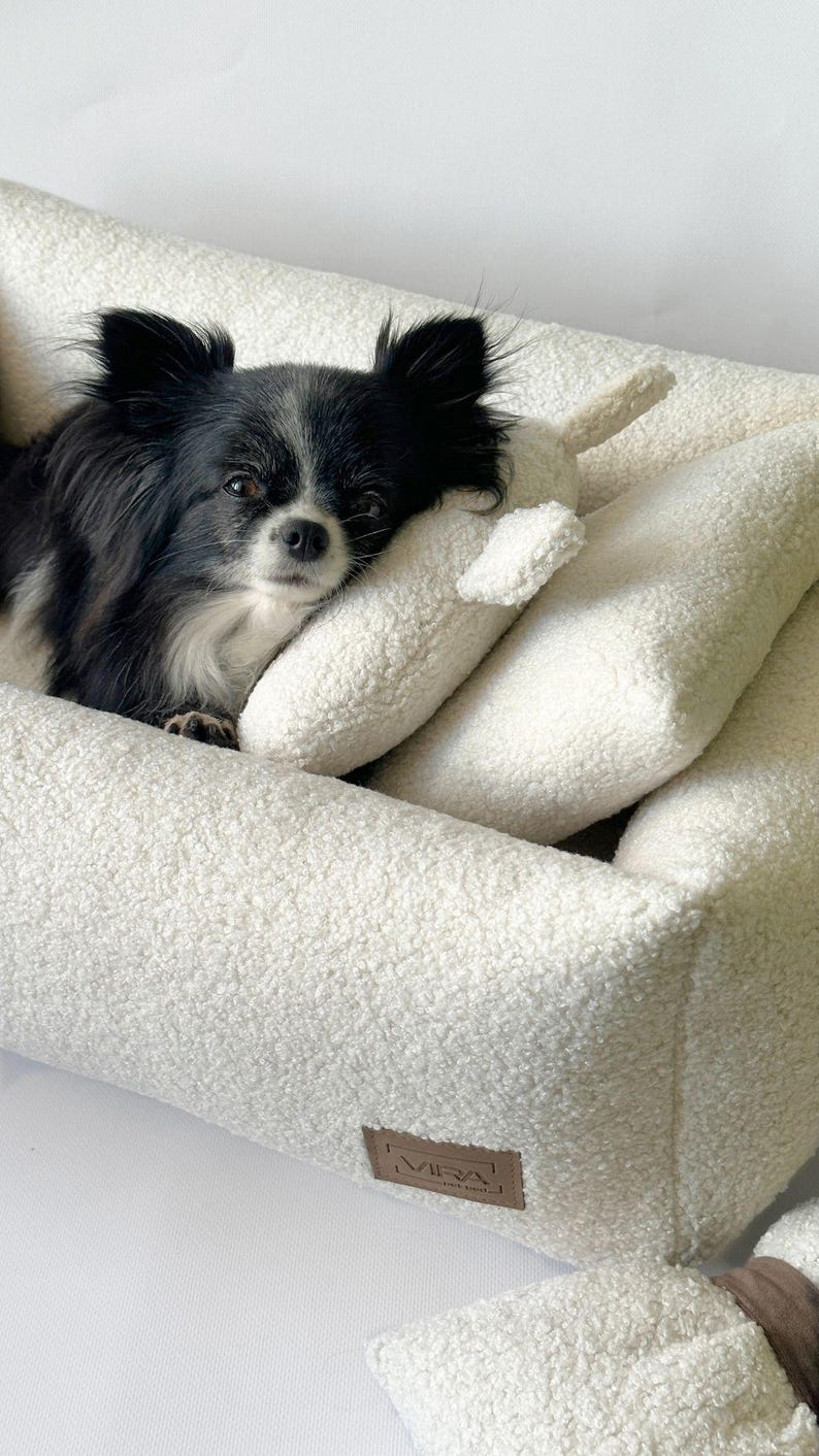 Bouclé-Hundebett in Milchweiß, weiches Teddy-Haustierbett, kuscheliges Sofabett für kleine bis große Hunde