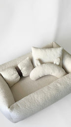 Bouclé-Hundebett in Milchweiß, weiches Teddy-Haustierbett, kuscheliges Sofabett für kleine bis große Hunde
