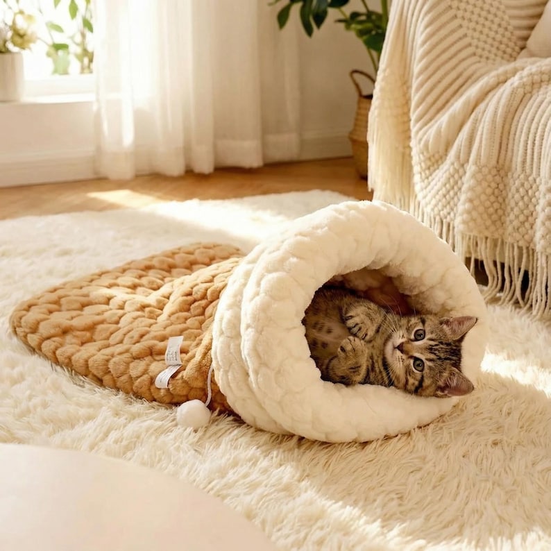 Plüsch-Katzenschlafsack Winter Höhle Nest faltbar