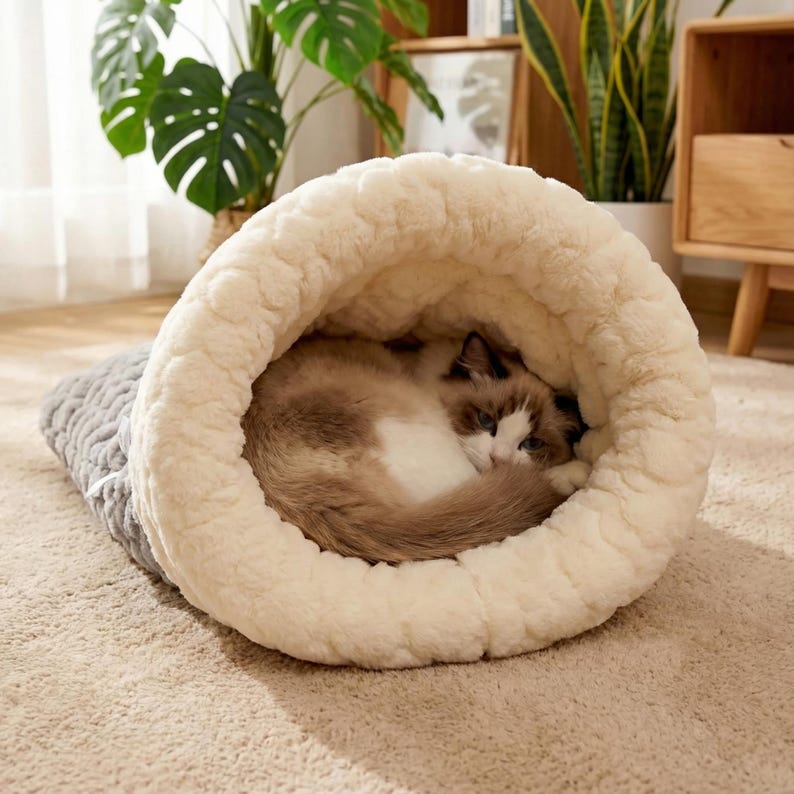 Plüsch-Katzenschlafsack Winter Höhle Nest faltbar