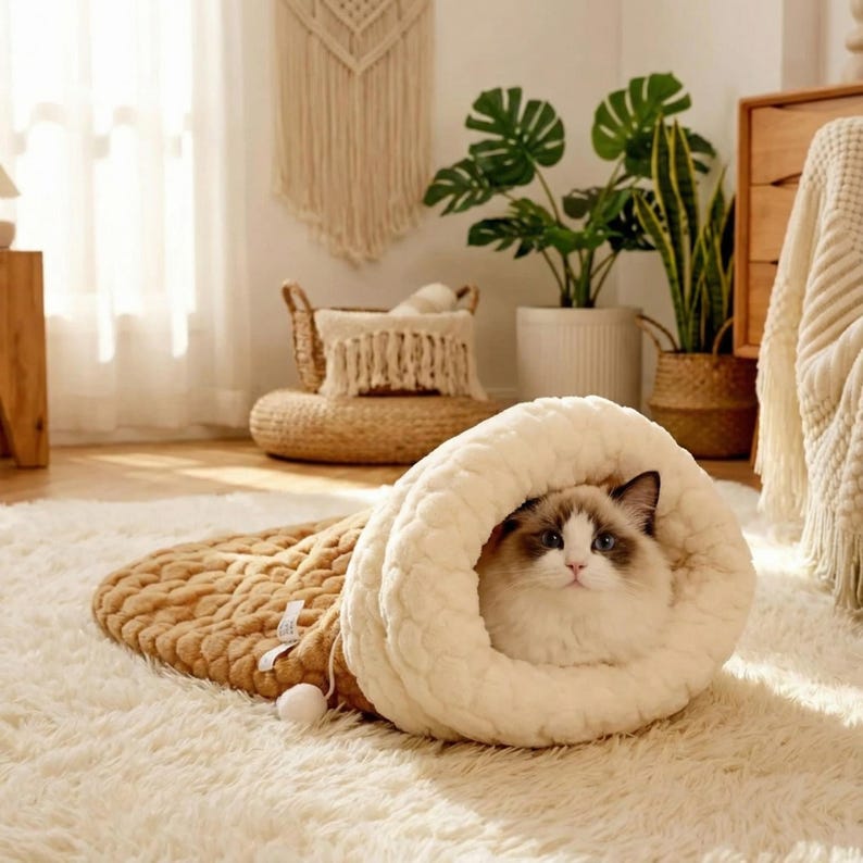 Plüsch-Katzenschlafsack Winter Höhle Nest faltbar