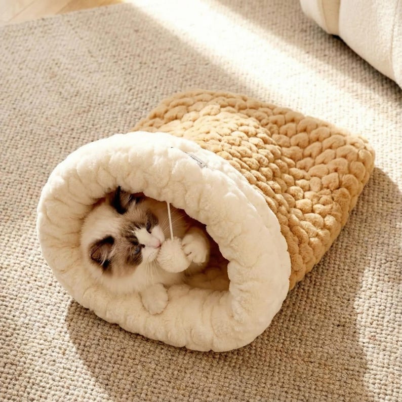 Plüsch-Katzenschlafsack Winter Höhle Nest faltbar