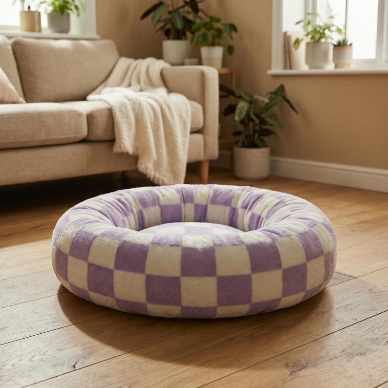Beruhigendes Hundebett Plüsch | Waschbares rundes Donut-Bett | Klein Mittel Groß | Hundebett