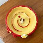 Handgefertigter Keramik Slow Feeder Hunde-/Katzennapf mit Spiral-Puzzle-Design und 3D-Welpenfigur, lebensmittelecht, spülmaschinenfest