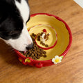 Handgefertigter Keramik Slow Feeder Hunde-/Katzennapf mit Spiral-Puzzle-Design und 3D-Welpenfigur, lebensmittelecht, spülmaschinenfest