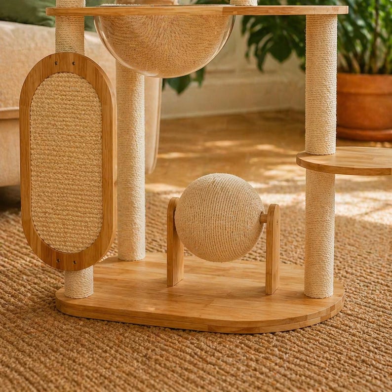 Massivholz Kratzbaum Turm für große Katzen - Mehrstufiger Kletterturm mit Betten & Kratzbäumen