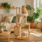 Massivholz Kratzbaum Turm für große Katzen - Mehrstufiger Kletterturm mit Betten & Kratzbäumen