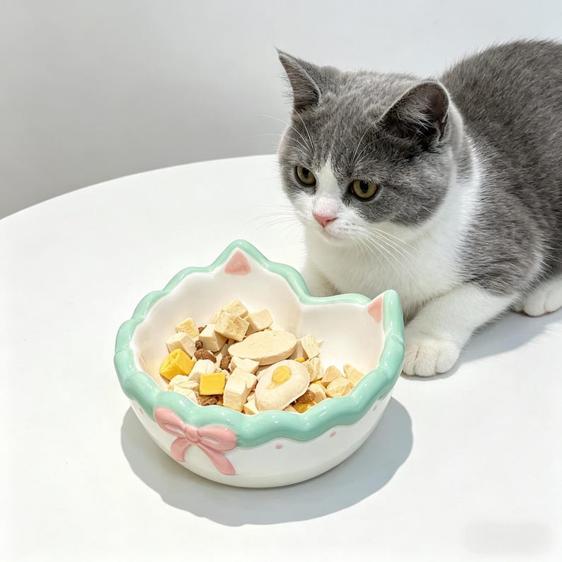 Keramik-Haustiernapf mit Katzenohren, großer Kapazität, whiskerfreundlich, ungiftig, lebensmittelecht für Katzen und kleine Hunde