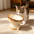 Erhöhter Keramik-Katzennapf mit Pfotenabdruck, rutschfest, Schnurrhaar-freundlich, 16 cm, für Katzen und kleine Hunde