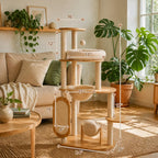 Massivholz Kratzbaum Turm für große Katzen - Mehrstufiger Kletterturm mit Betten & Kratzbäumen