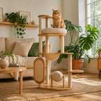Massivholz Kratzbaum Turm für große Katzen - Mehrstufiger Kletterturm mit Betten & Kratzbäumen