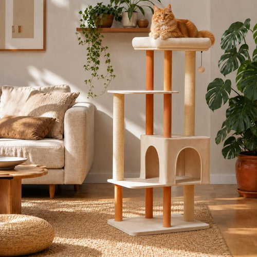 53" Modern Wooden Cat Tree Multi-Level Cat Tower with Scratching Posts for Indoor Cats