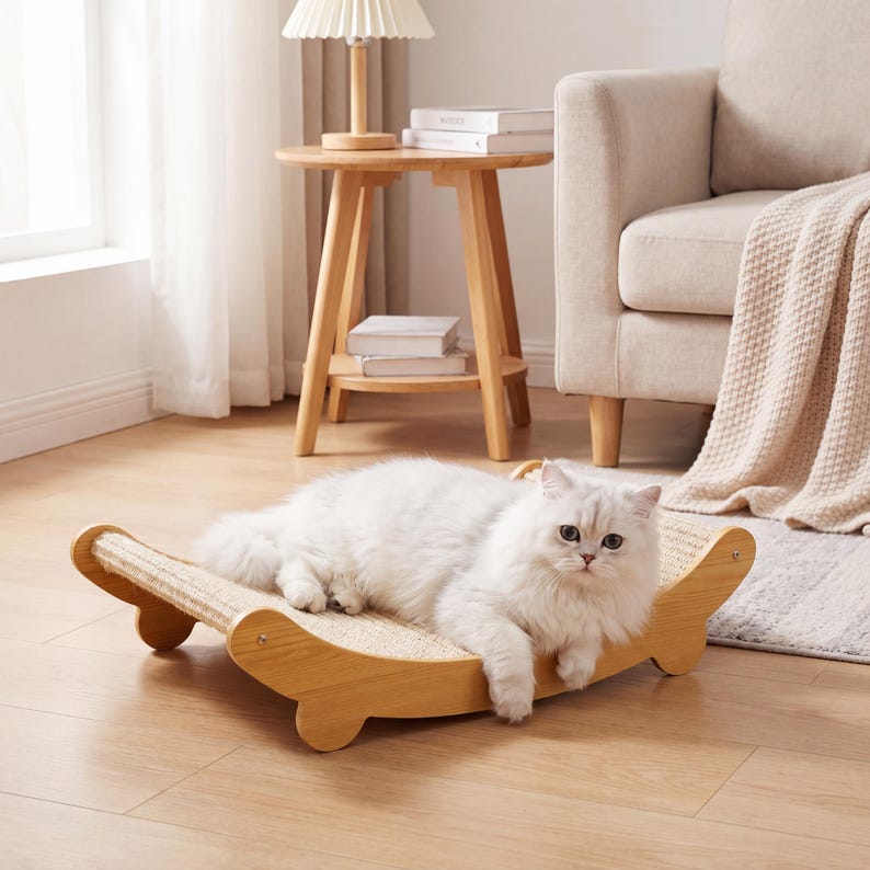 Sisal Katzenkratzer Lounge Bett | Geschwungene Liege für Indoor-Katzen | 50 cm