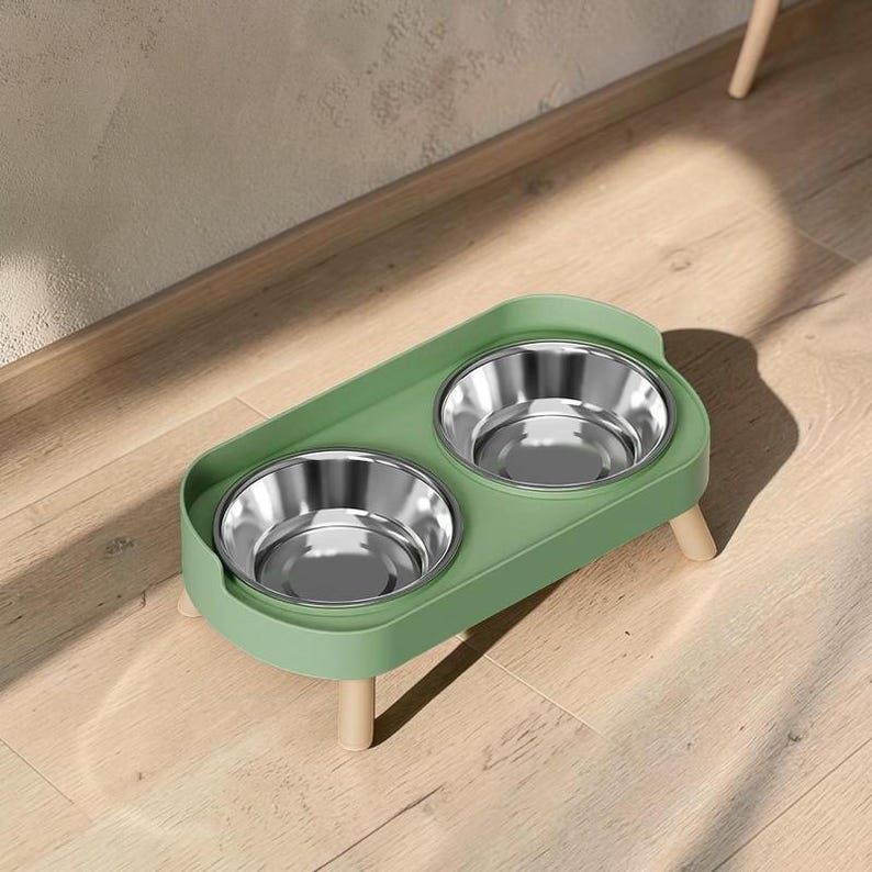 Erhöhter Doppelnapf-Set aus Edelstahl für Hunde und Katzen mit Nackenstütze, 2x800ml