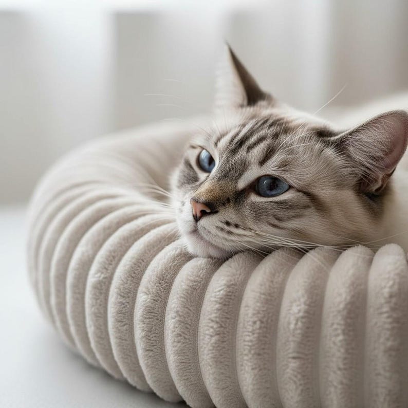 Rundes Fellnest – Flauschiges Katzen- und Hundehöhlenbett aus Kunstfell | Gemütliches Haustiernest, waschbar, verschiedene Größen