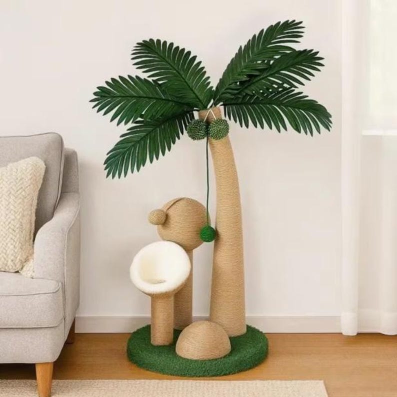 Katzenkratzbaum, Palmen-Design mit Sisalstamm und Spielzeug, 40x40x72 cm, für kleine bis mittelgroße Katzen