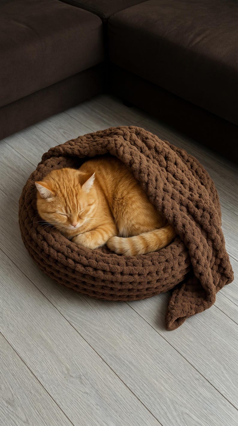 Grober Strick Katzenbett Runder Haustierkorb